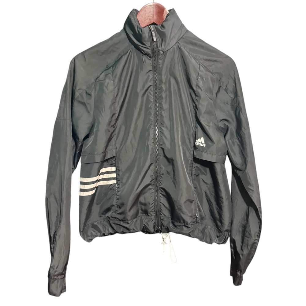 Adidas WindBreaker Womens Small Full Zip Hoodie Y2K Black Skater Outdoor